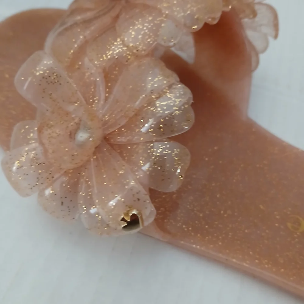 kate spade Women's Glitter Peach Floral Slide Sandals Sizes 7/10 New $35 - Picture 3 of 10